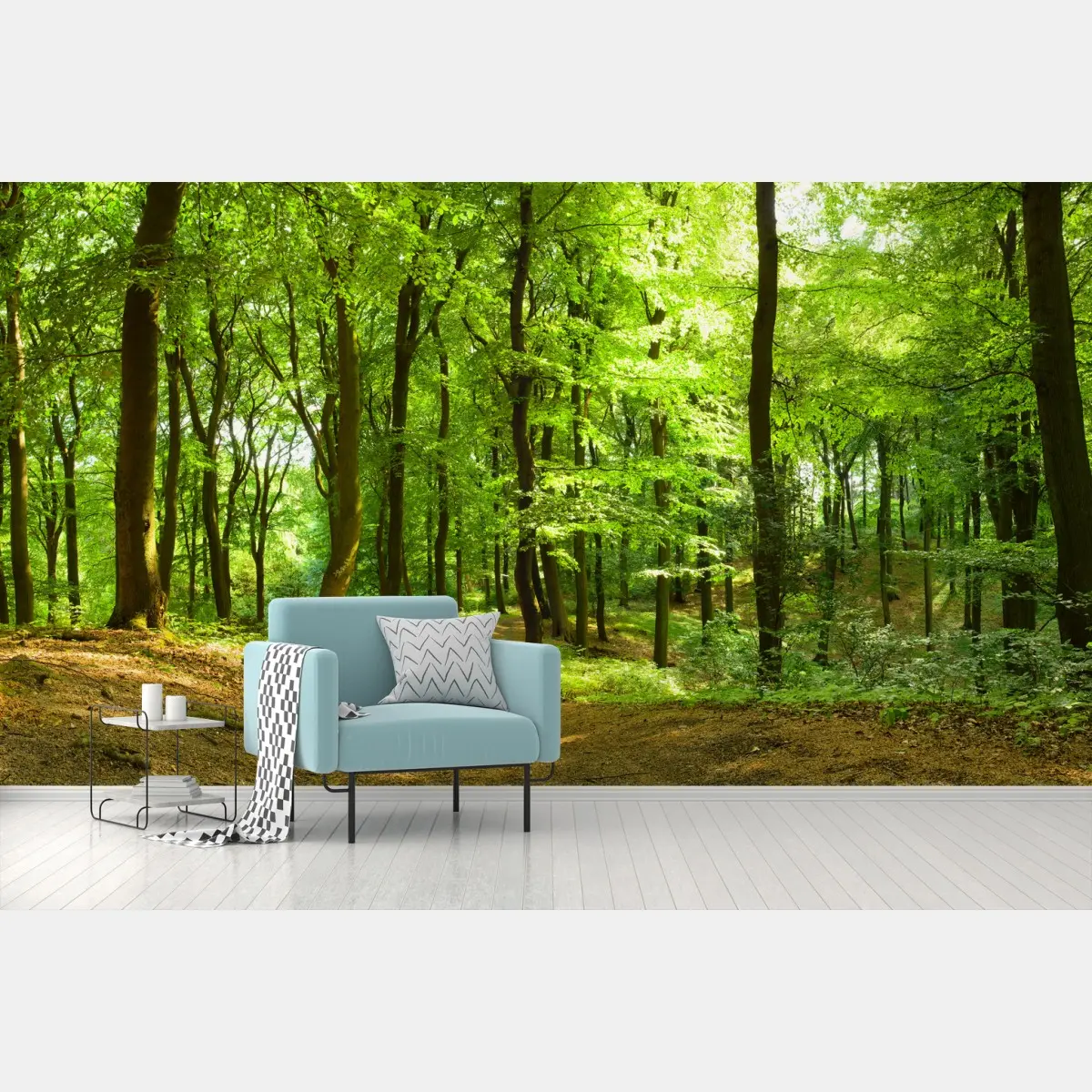 Fototapete ruhiger grüner waldweg – Pixers®