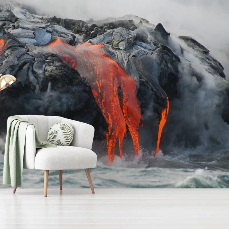 Fototapete lava fließt in den ozean