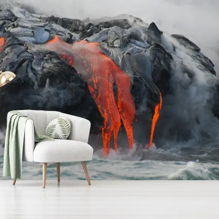 Fototapete lava fließt in den ozean