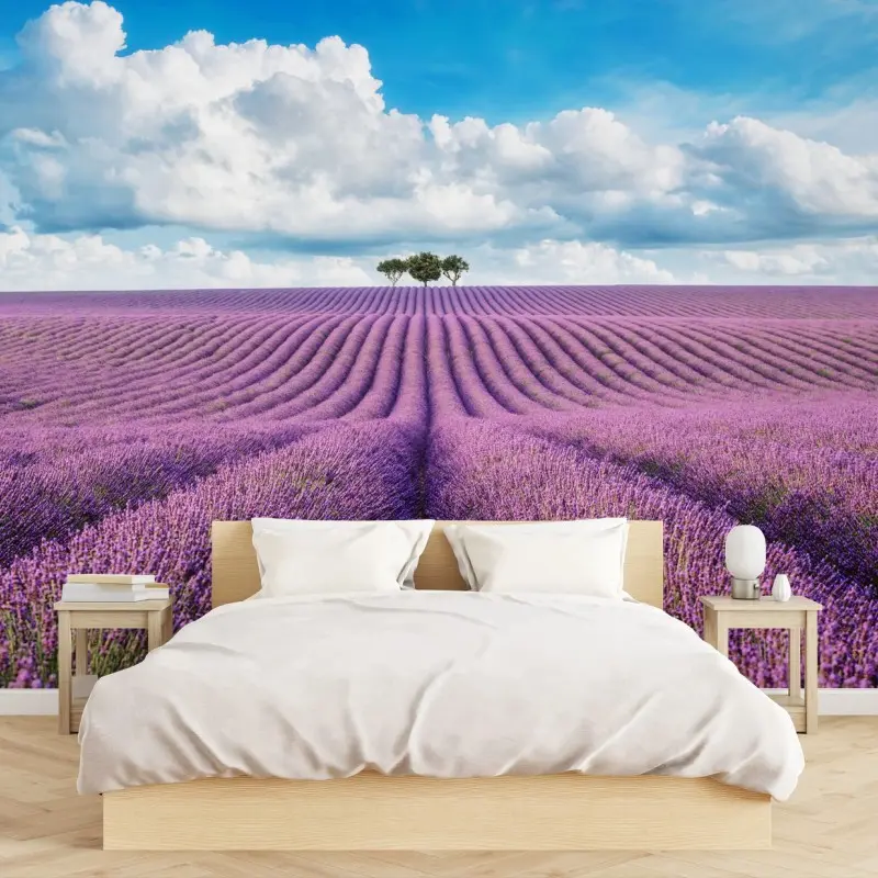 Fototapete lavendelfelder unter blauem himmel