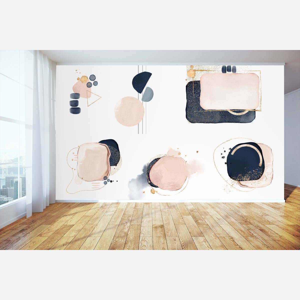Fototapete puderrosa aquarell geometrische formen mit goldakzenten – Pixers®