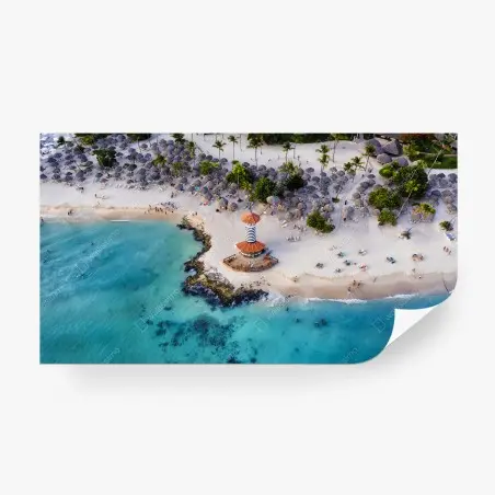 Fototapete türkisstrand mit leuchtturm aus der luft – Pixers®