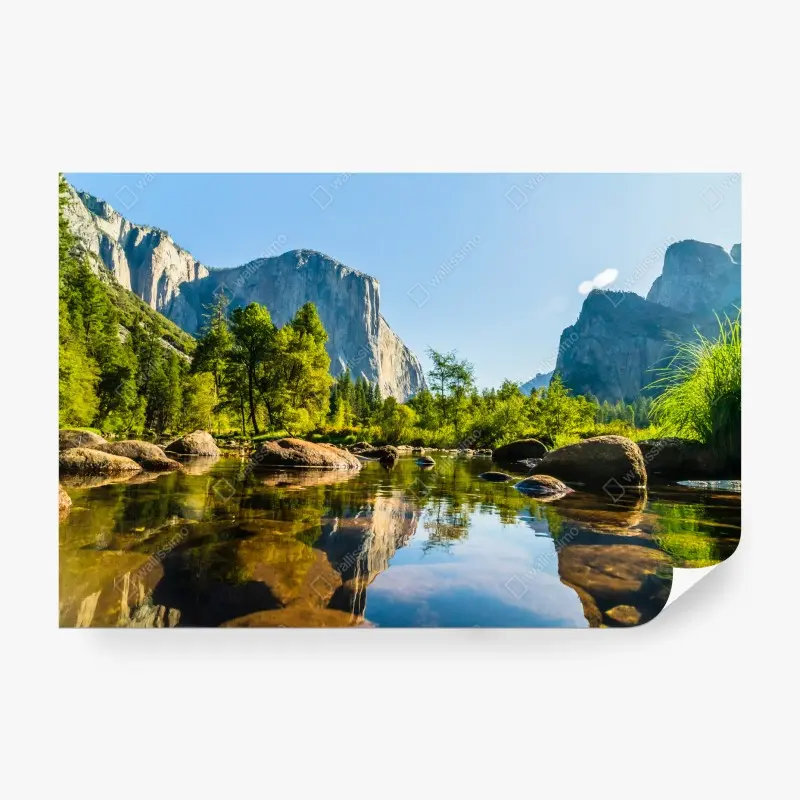 Fototapete ruhiger gebirgsfluss mit spiegelung