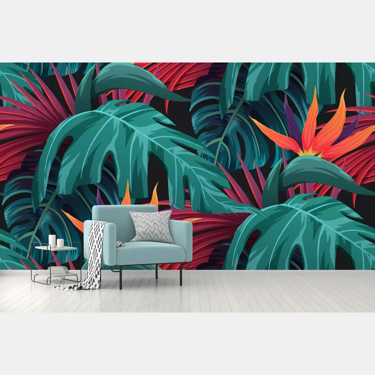 Fototapete lebendige tropische blätter und exotische blumen – Pixers®