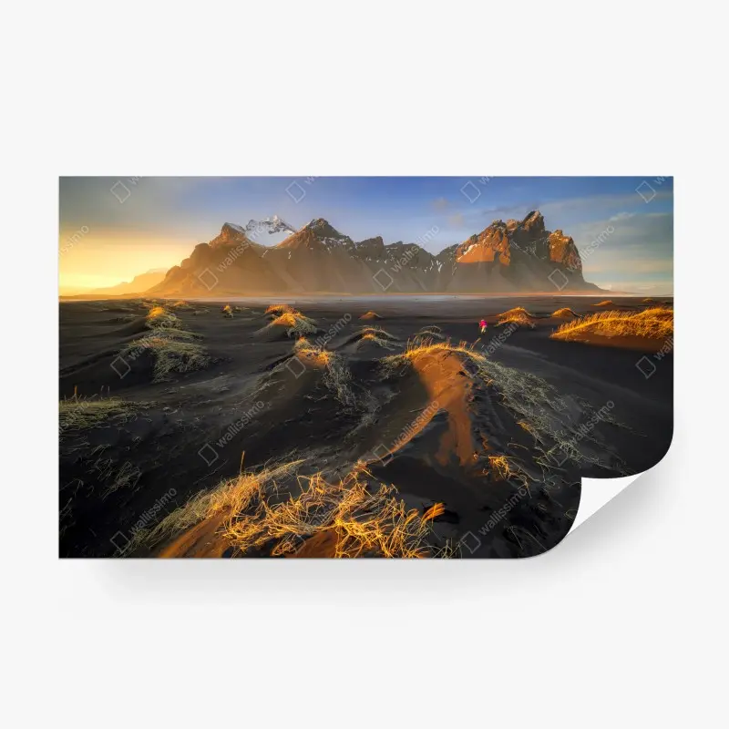 Fototapete goldene dämmerung am Vestrahorn, Island