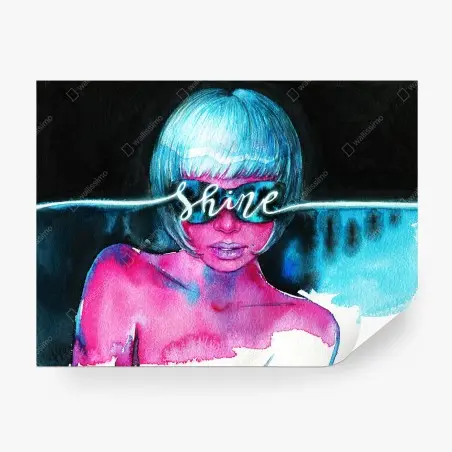 Fototapete neon aquarellporträt mit shine schriftzug – Pixers®