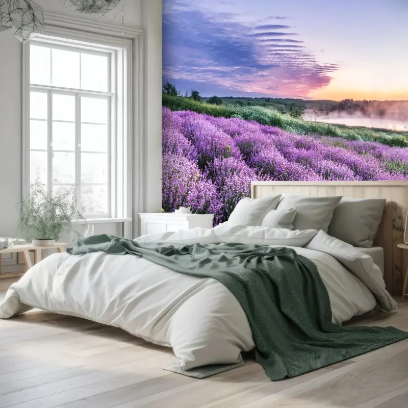 Fototapete lavendelfeld im dämmerlicht