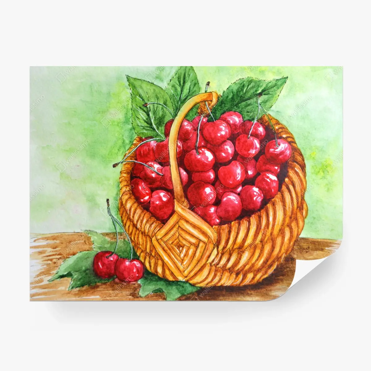 Fototapete korb voller reifer kirschen aquarell – Pixers®