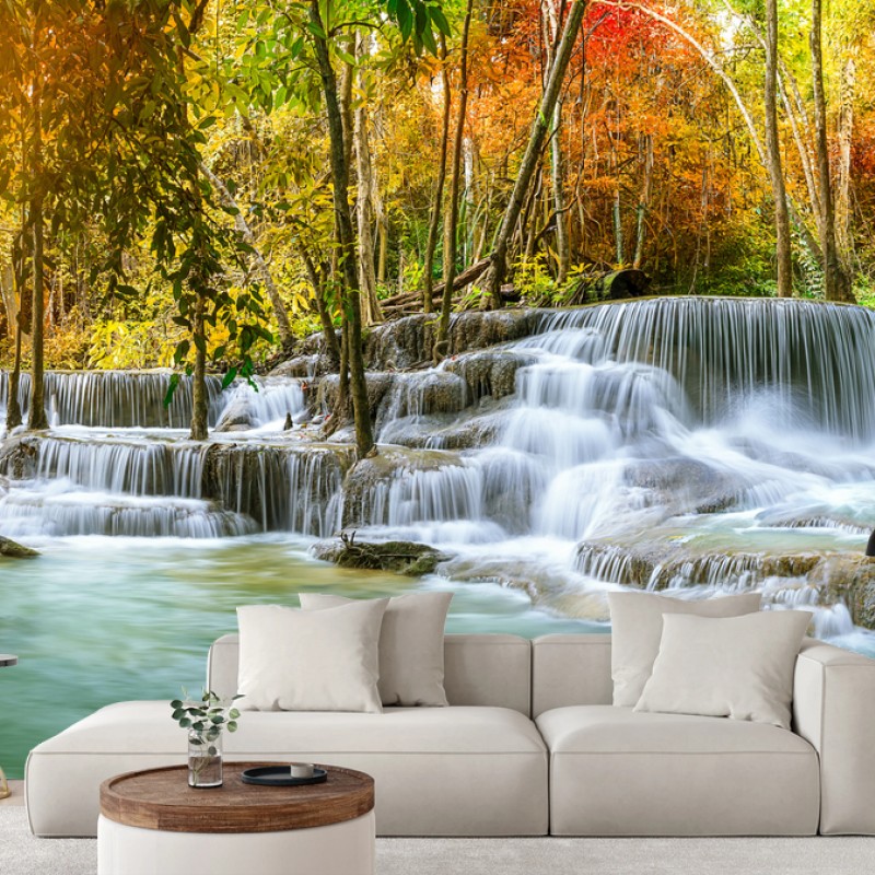 Fototapete majestätischer herbstwasserfall panorama