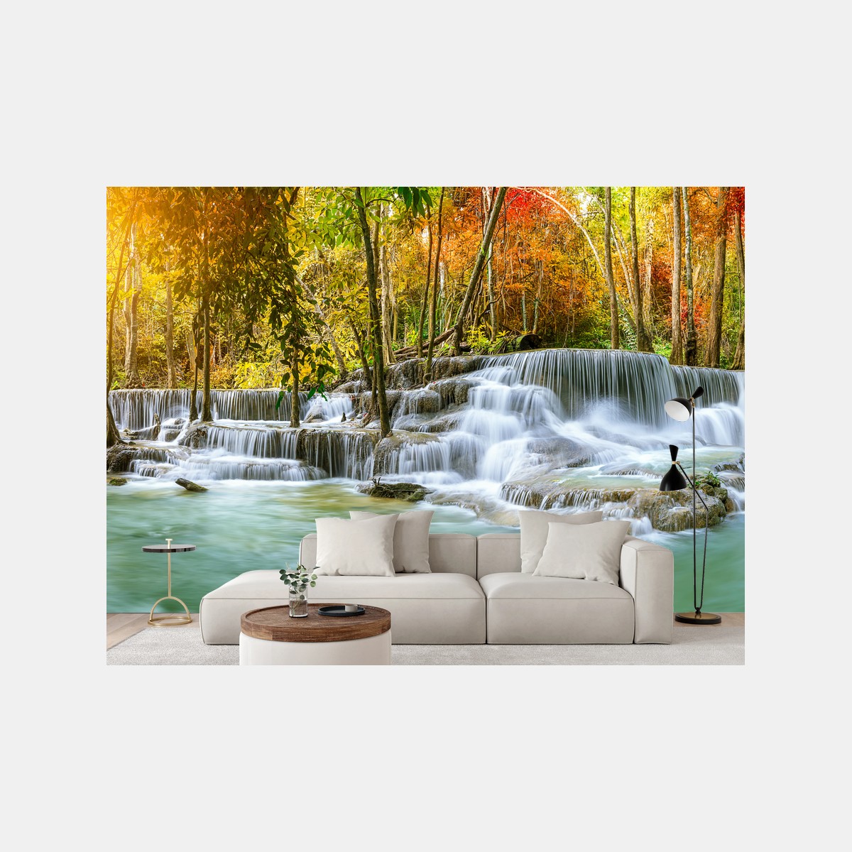 Fototapete majestätischer herbstwasserfall panorama – Pixers®