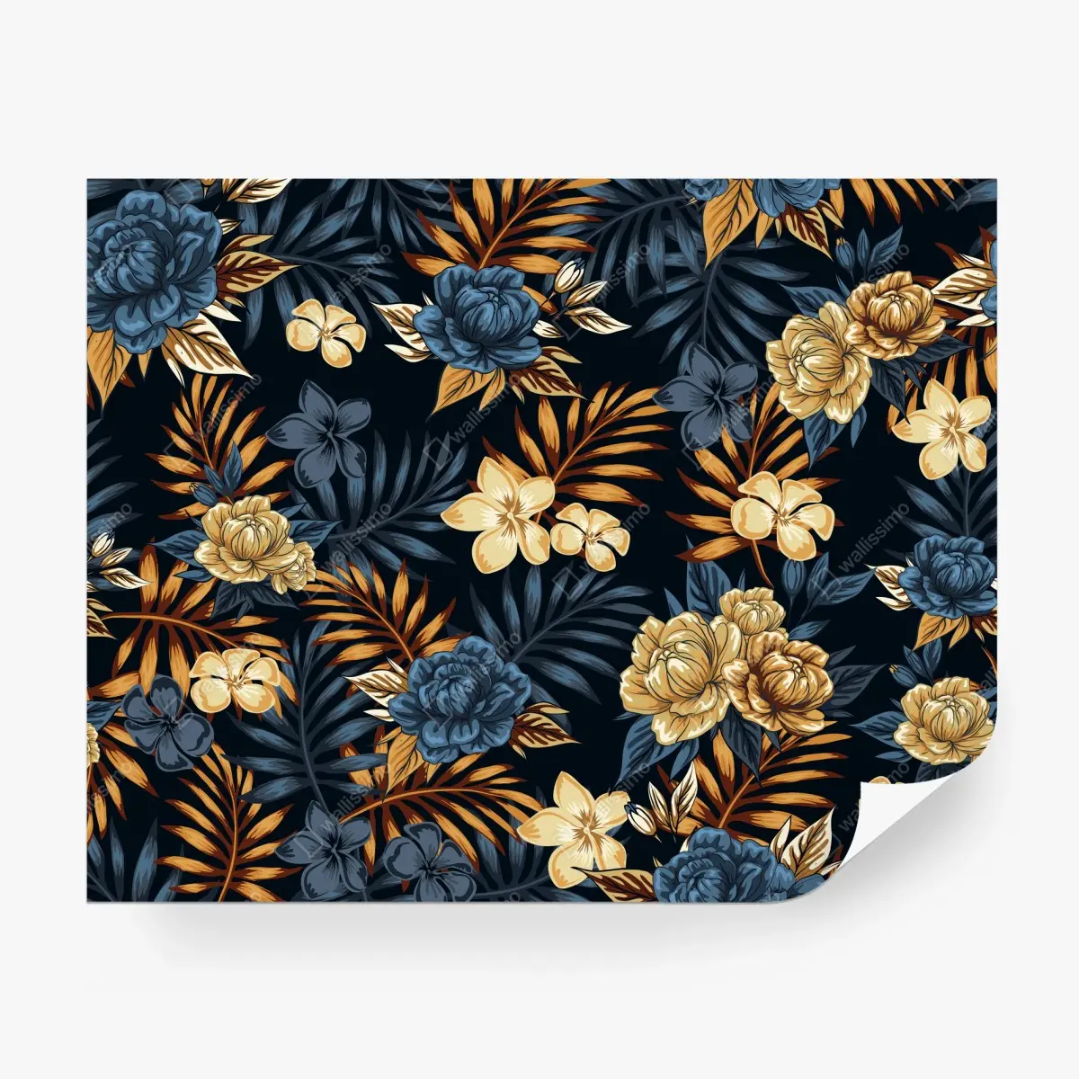 Fototapete marineblaue und goldene vintage blumenmuster – Pixers®
