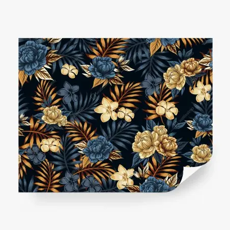 Fototapete marineblaue und goldene vintage blumenmuster – Pixers®