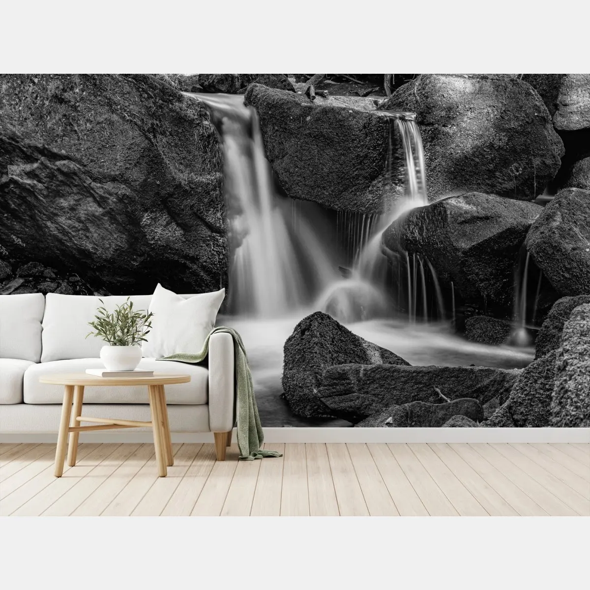 Fototapete ruhiger wasserfall in monochrom – Pixers®