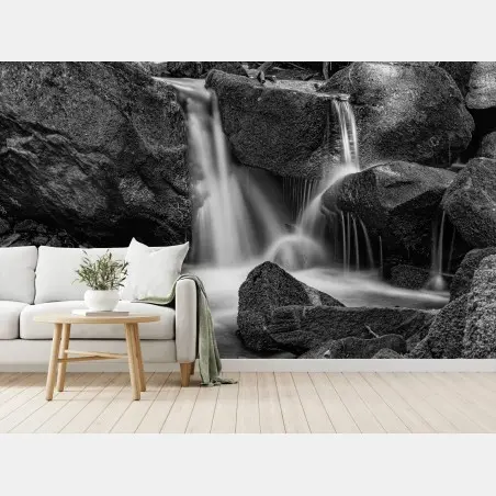 Fototapete ruhiger wasserfall in monochrom – Pixers®