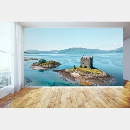 Fototapete einsames inselschloss im türkisfarbenen meer – Pixers®