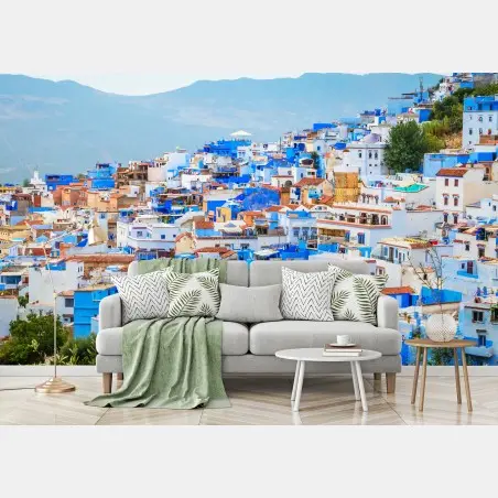 Fototapete blaues stadtbild Chefchaouen – Pixers®