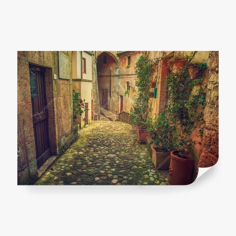 Fototapete sonnige kopfsteinpflastergasse in der altstadt