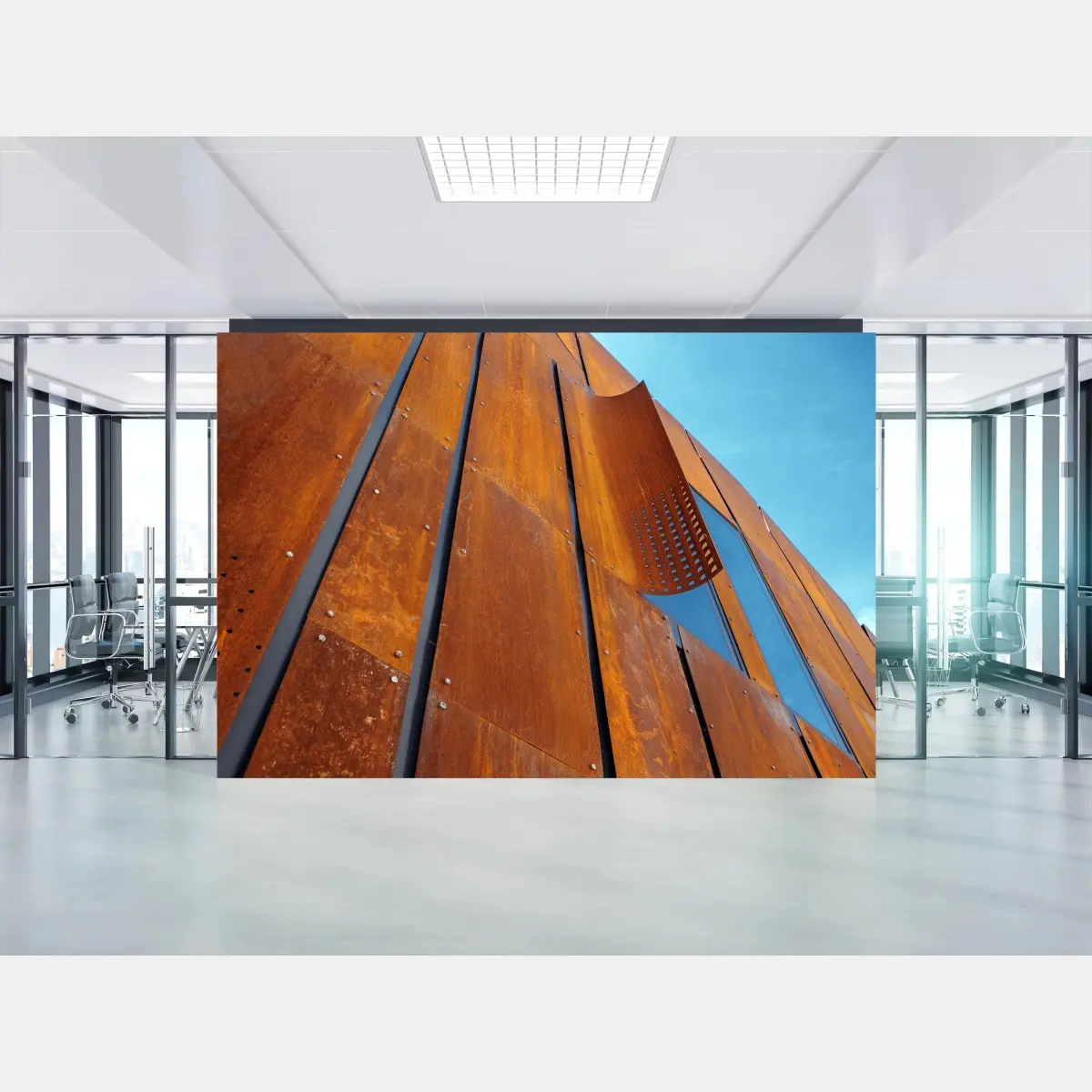 Fototapete rostige metallfassade mit geometrischen paneelen – Pixers®