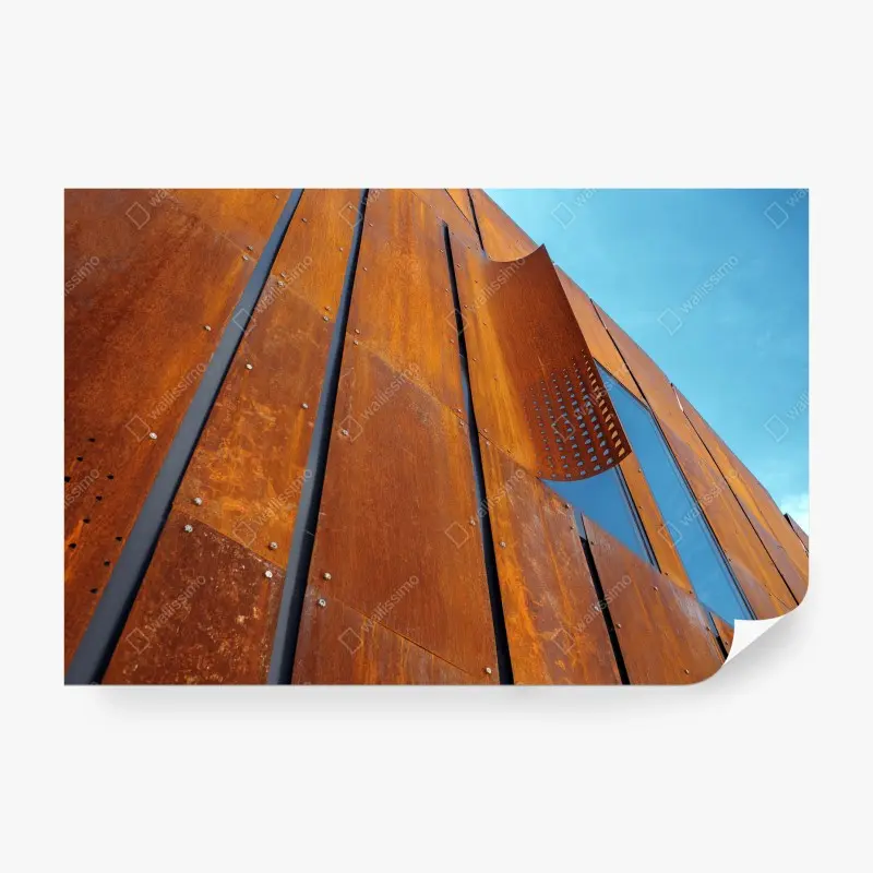 Fototapete rostige metallfassade mit geometrischen paneelen