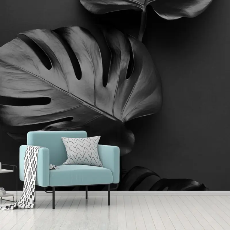 Fototapete schwarze monstera blätter komposition