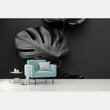 Fototapete schwarze monstera blätter komposition – Pixers®