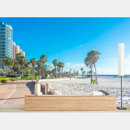 Fototapete sonniger palmenstrand mit promenade – Pixers®