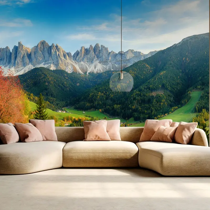 Fototapete ruhiges tal in den Dolomiten bei Santa Maddalena
