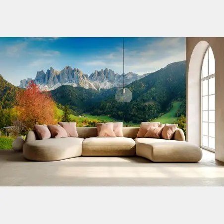Fototapete ruhiges tal in den Dolomiten bei Santa Maddalena – Pixers®
