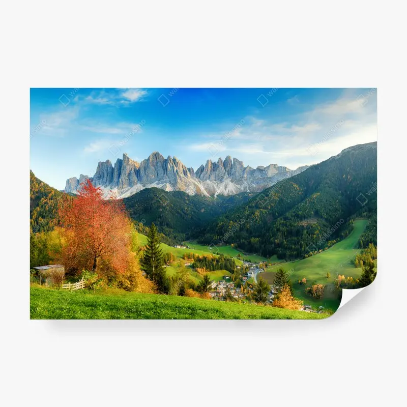 Fototapete ruhiges tal in den Dolomiten bei Santa Maddalena
