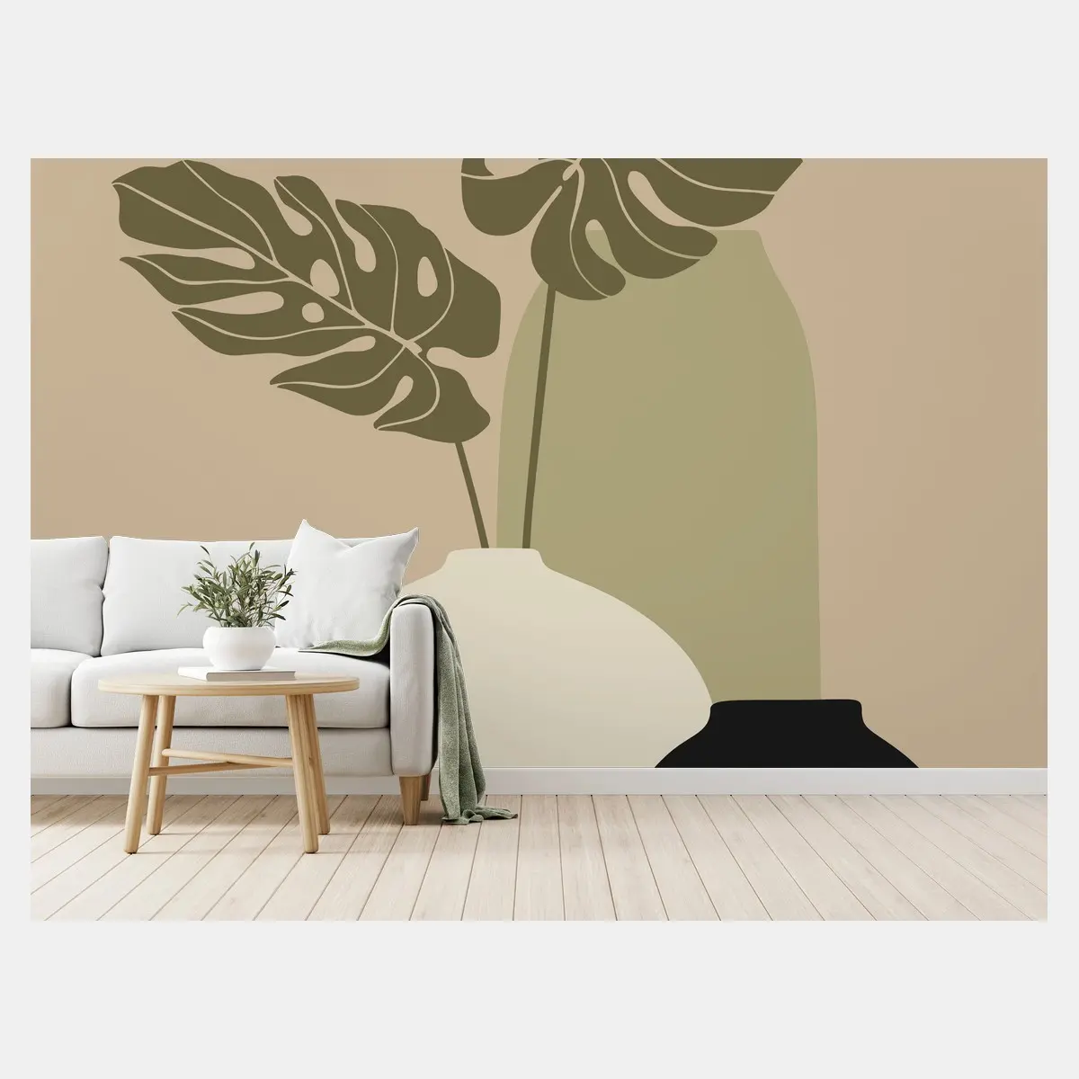 Fototapete minimalistische monstera-komposition mit vasen – Pixers®