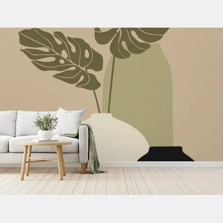 Fototapete minimalistische monstera-komposition mit vasen – Pixers®