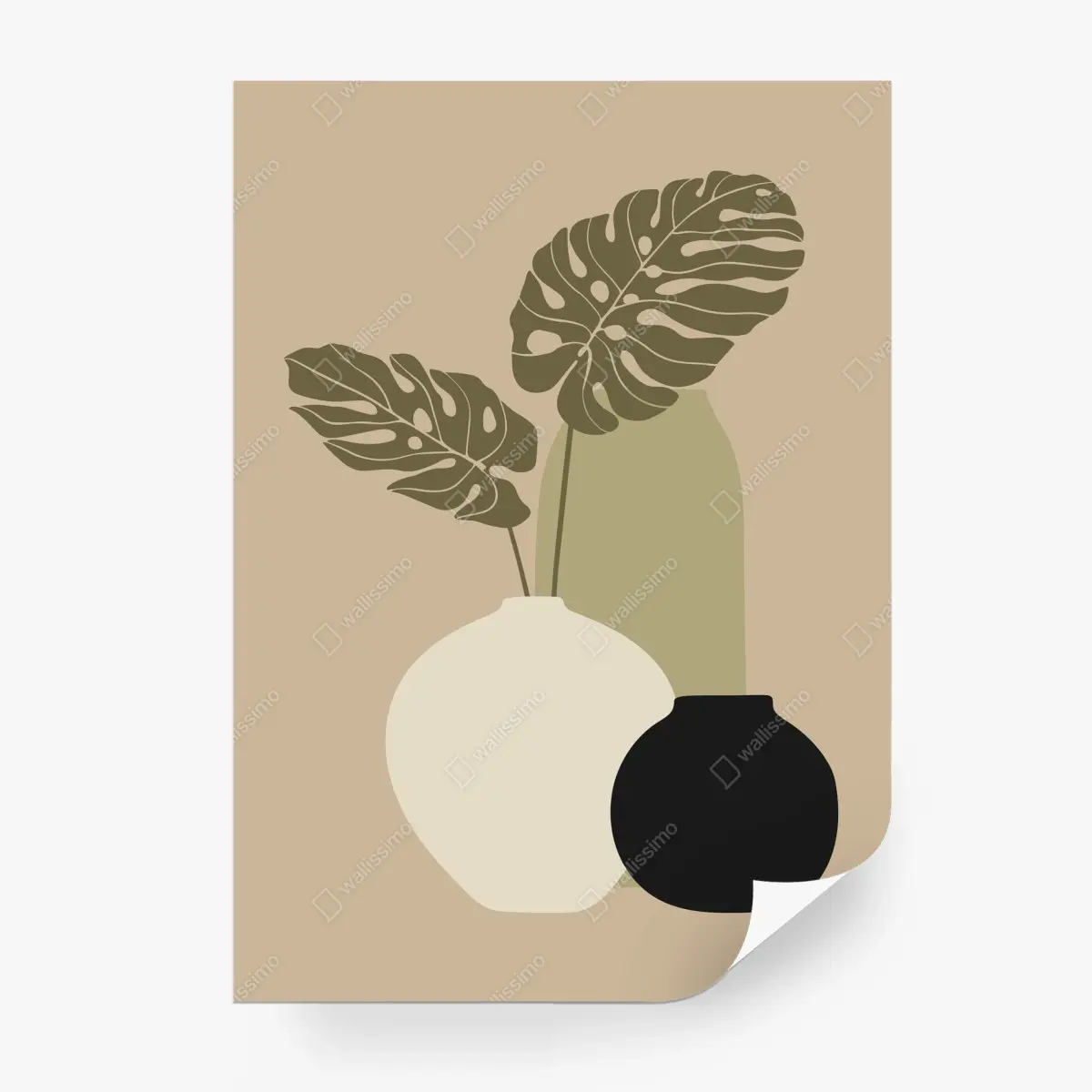 Fototapete minimalistische monstera-komposition mit vasen – Pixers®