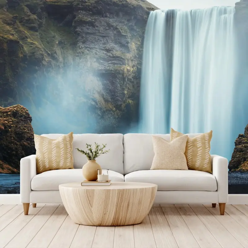 Fototapete majestätischer wasserfall im nebel