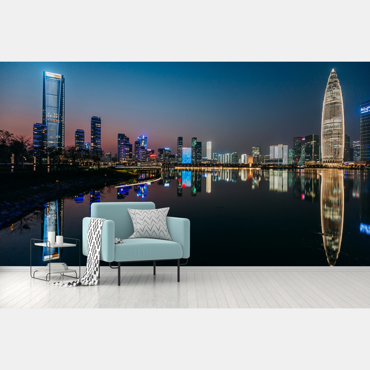 Fototapete stadt skyline spiegelung bei dämmerung – Pixers®