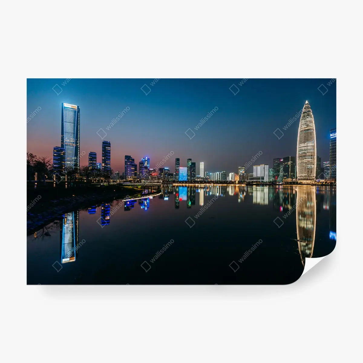 Fototapete stadt skyline spiegelung bei dämmerung – Pixers®