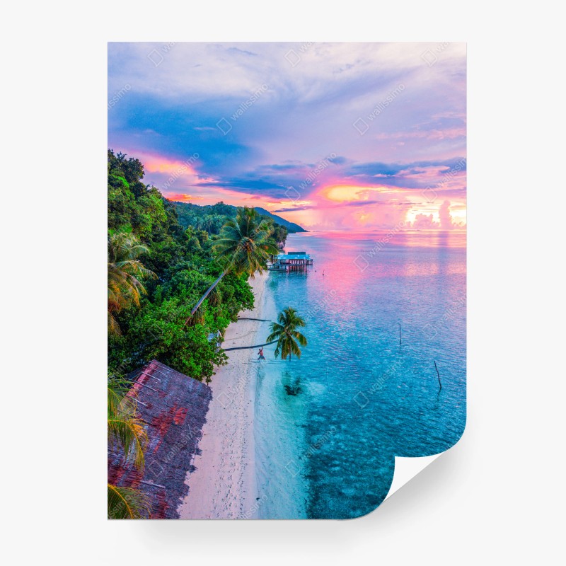 Fototapete tropische türkisfarbene meerlandschaft bei sonnenuntergang