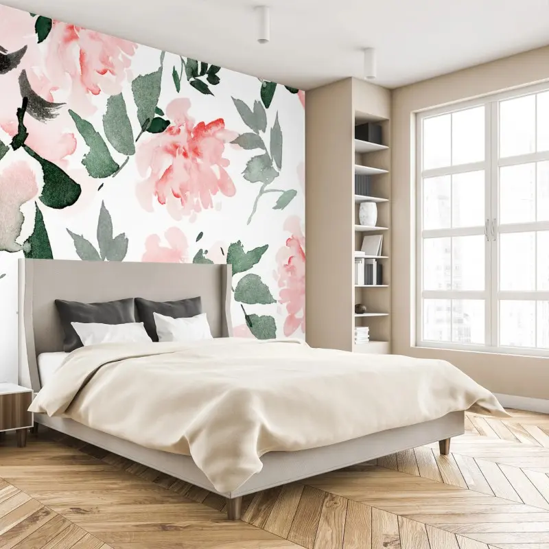 Fototapete zartes rosa aquarell blumenmuster