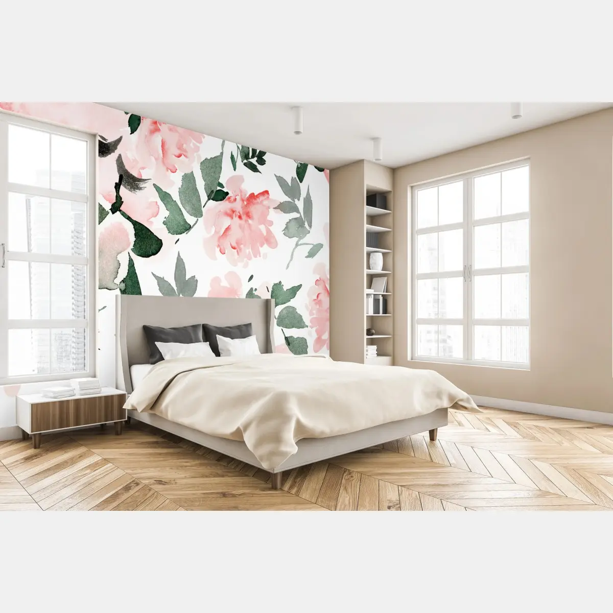 Fototapete zartes rosa aquarell blumenmuster – Pixers®