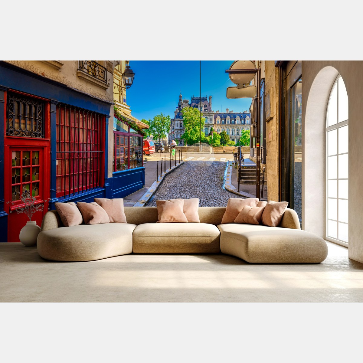 Fototapete malerische straße in Paris mit kopfsteinpflaster – Pixers®