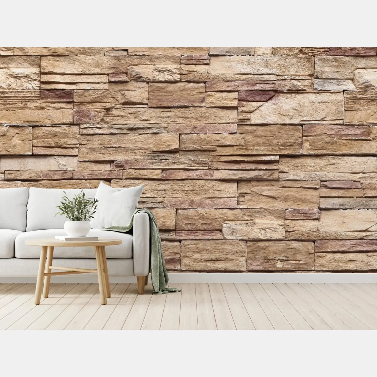 Fototapete gestapelte beige steinwand textur – Pixers®