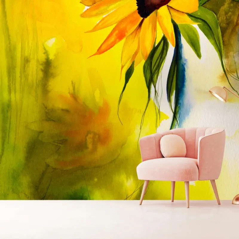 Fototapete goldene sonnenblume in aquarell