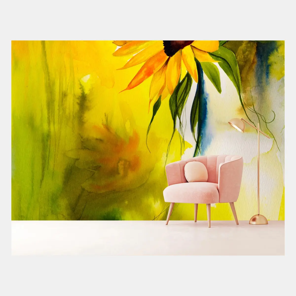 Fototapete goldene sonnenblume in aquarell – Pixers®