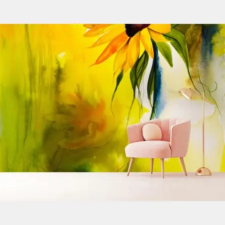 Fototapete goldene sonnenblume in aquarell – Pixers®