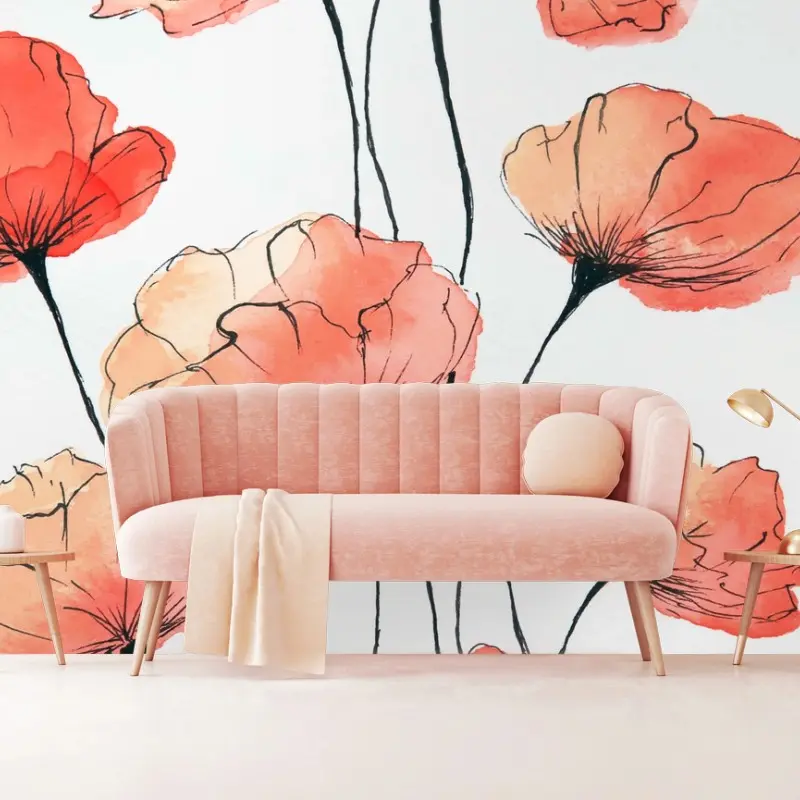 Fototapete zarte mohnblumen in aquarell