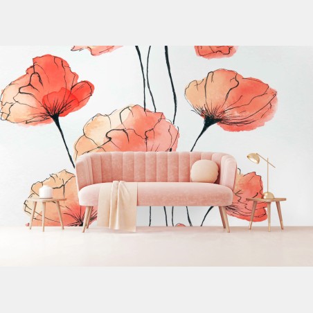 Fototapete zarte mohnblumen in aquarell – Pixers®