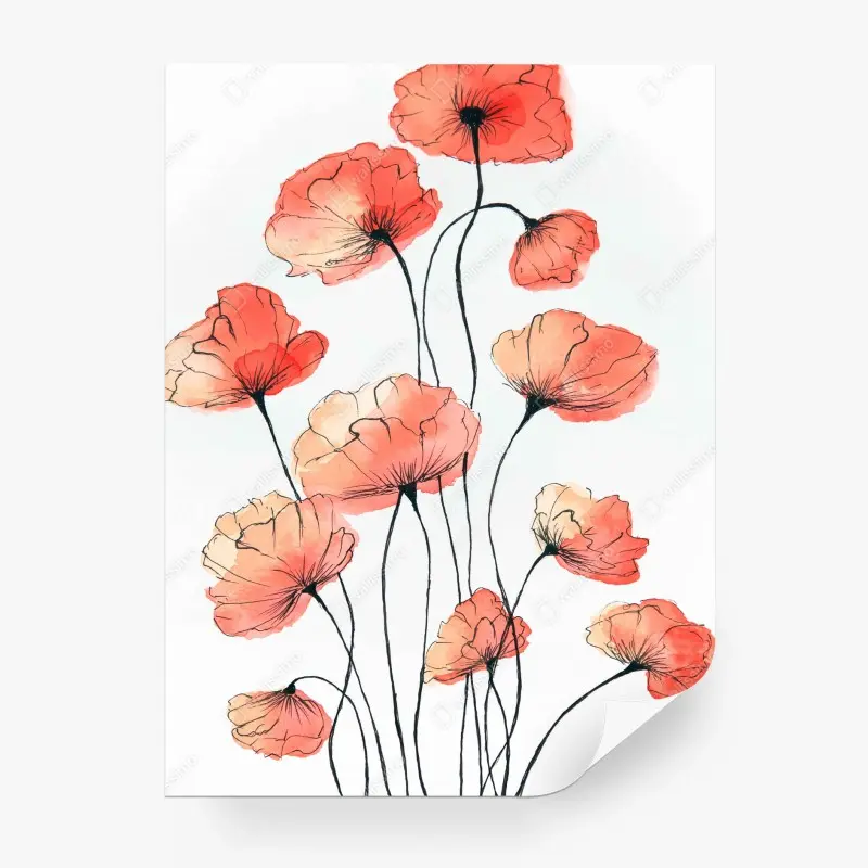 Fototapete zarte mohnblumen in aquarell