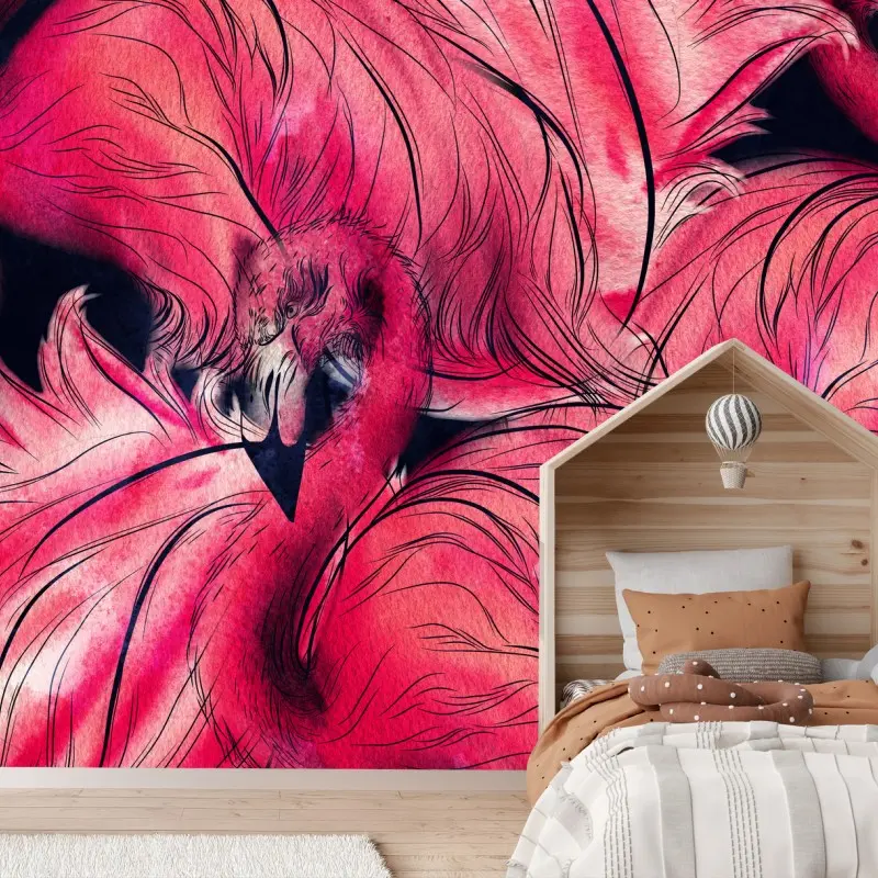 Fototapete rosa flamingo aquarellmuster