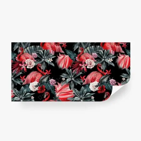 Fototapete rosa flamingo tropisches blumenmuster – Pixers®
