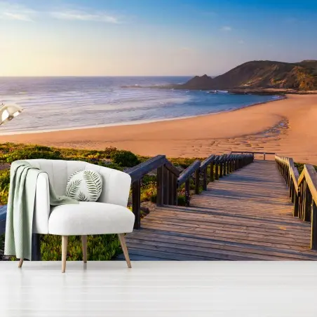 Fototapete sonniger holzsteg zur Praia da Amoreira
