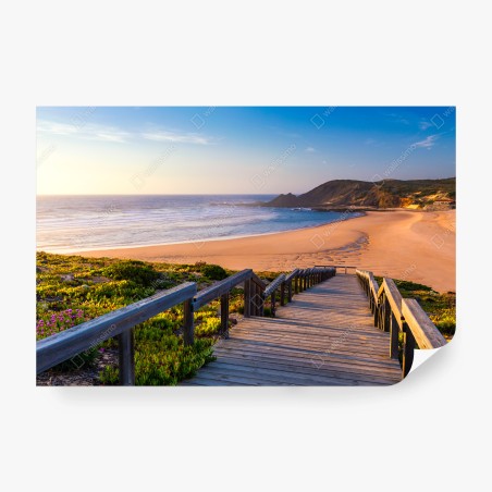 Fototapete sonniger holzsteg zur Praia da Amoreira – Pixers®
